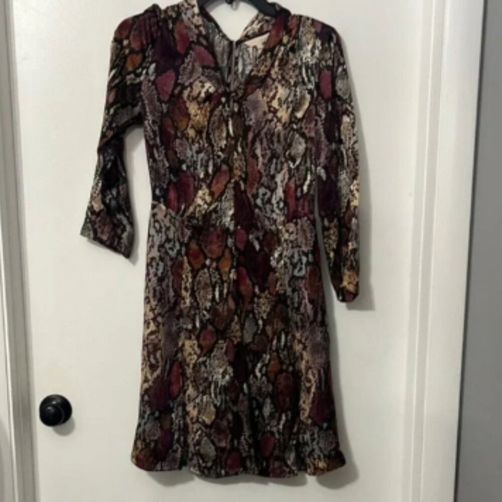 Rebecca Taylor Brown and Pink A-line V-neck Silk Snakeprint Dress Size 2